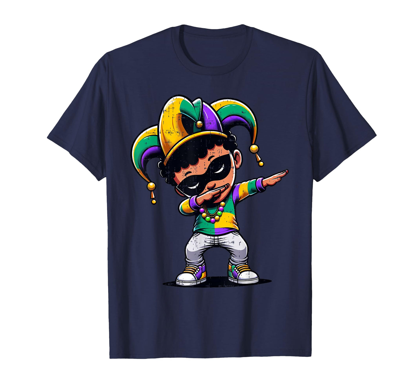 Mardi Gras Dabbing Boy Black Funny Outfit Jester Hat Kids T-Shirt