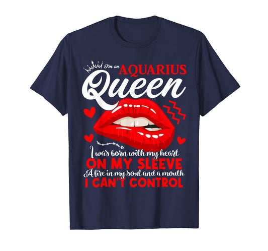 Aquarius Queen Aquarius Zodiac Sign Women Girls Birthday Lip T-Shirt
