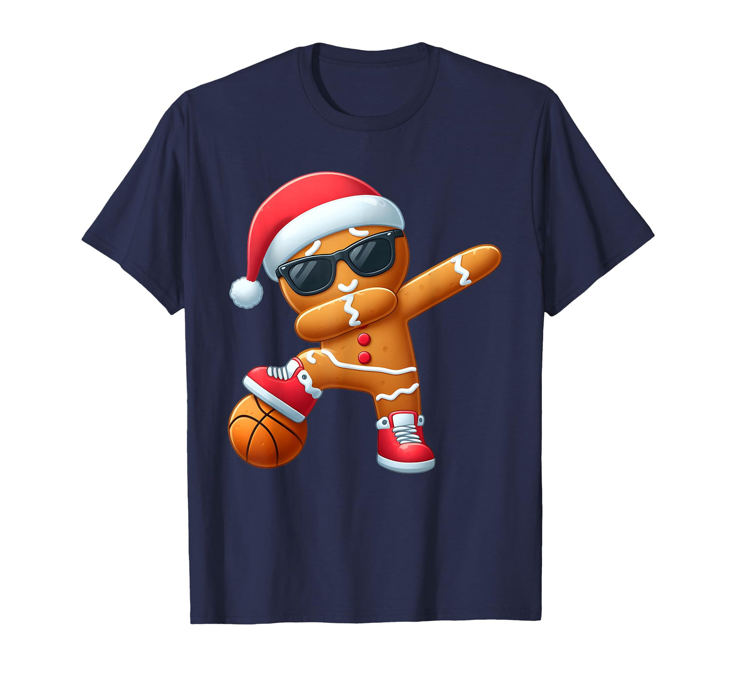 Christmas Dabbing Gingerbread Santa Hat Basketball Pajama T-Shirt