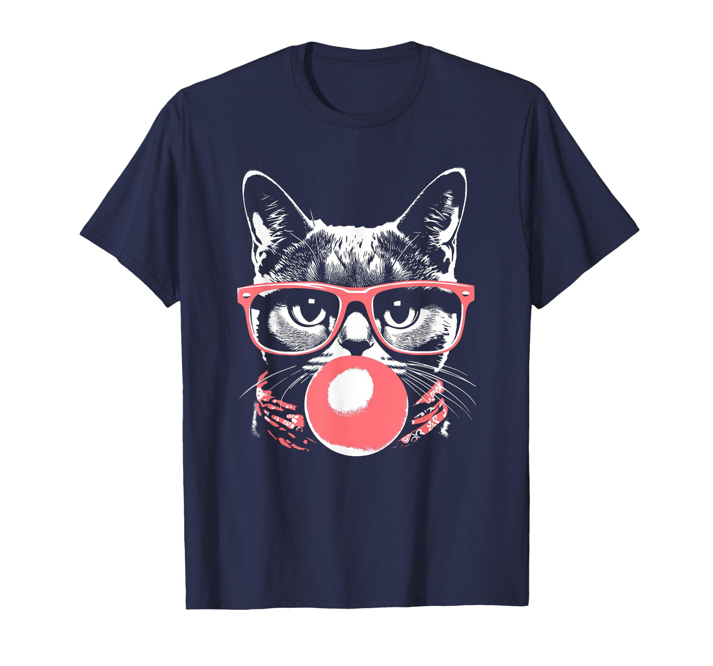 Cat in Pink Glasses Pink Bubble Men Women Kids Funny Cat T-Shirt