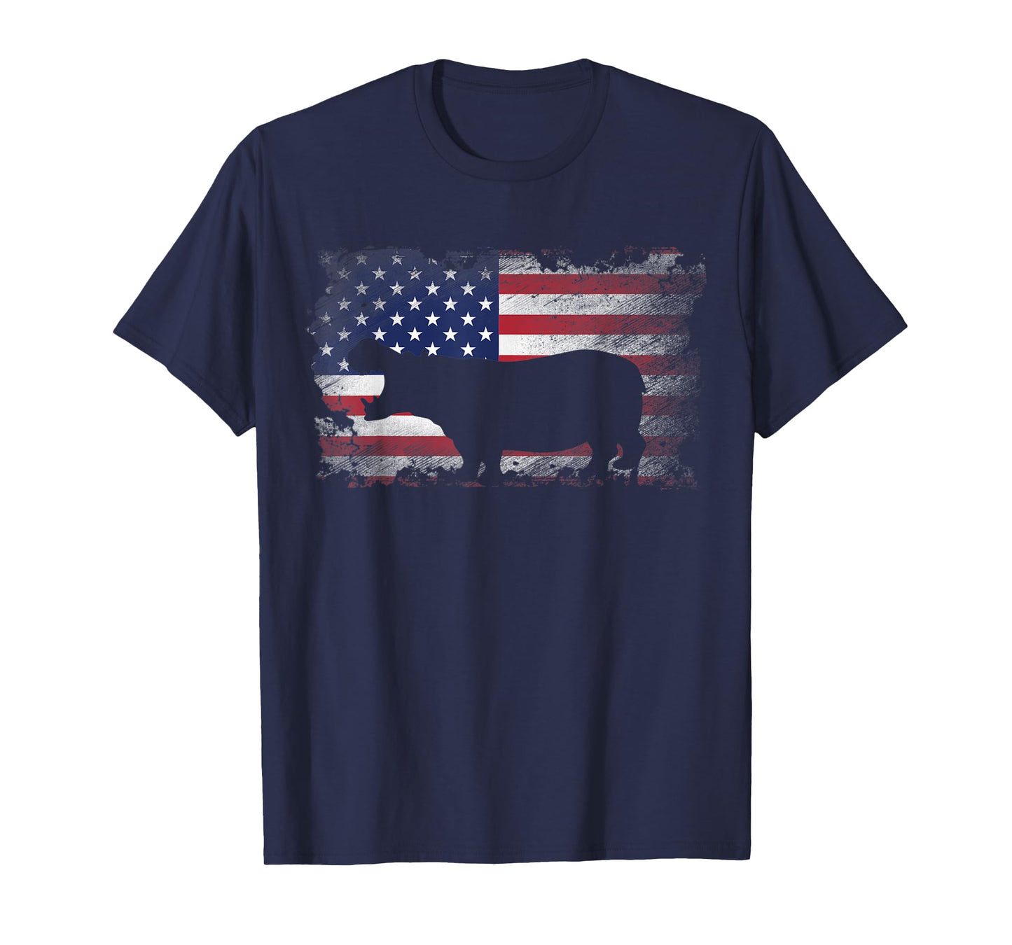 Patriotic Hippo American Flag Cool Wild Animals Lover T-Shirt for Women Kids Men