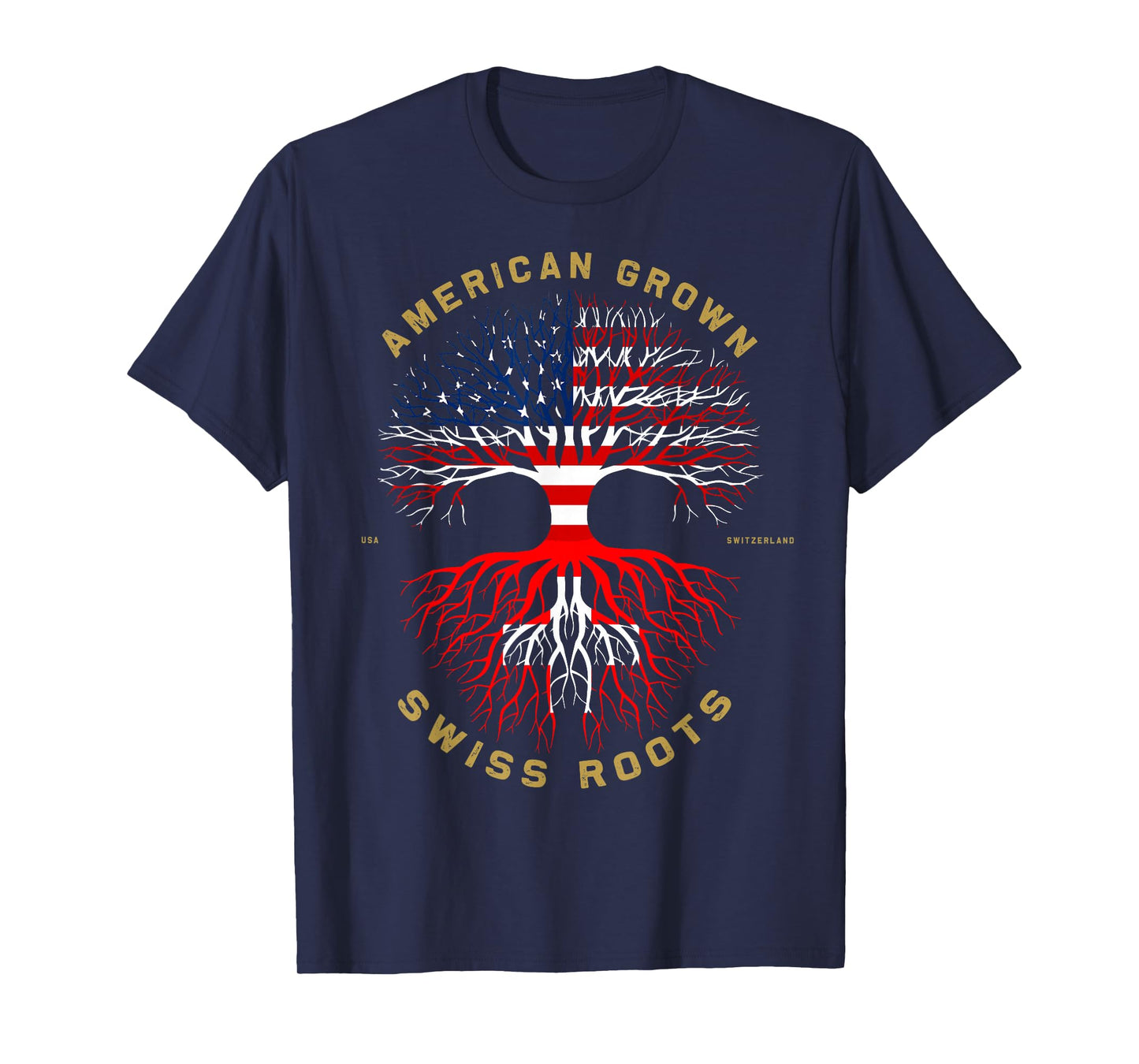 American Grown With Swiss Roots Tree USA Flag Unique Gift T-Shirt