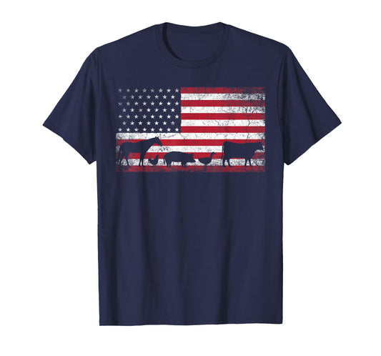 American Flag 4th of July Chicken Horse Cow Pig Farm Gift T-Shirt