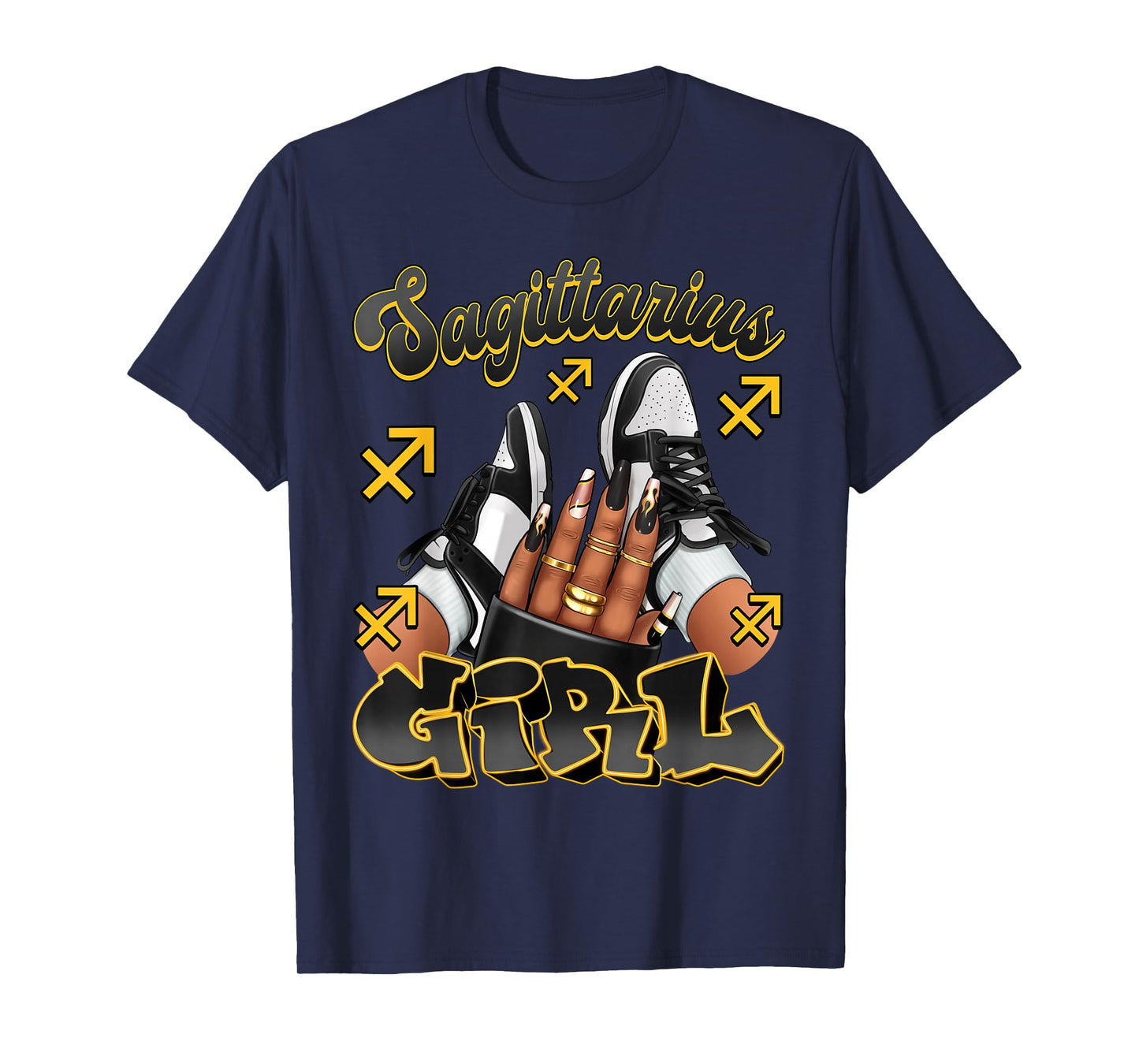 Sagittarius Girl Birthday Afro Queen Sneakers Zodiac Sign T-Shirt