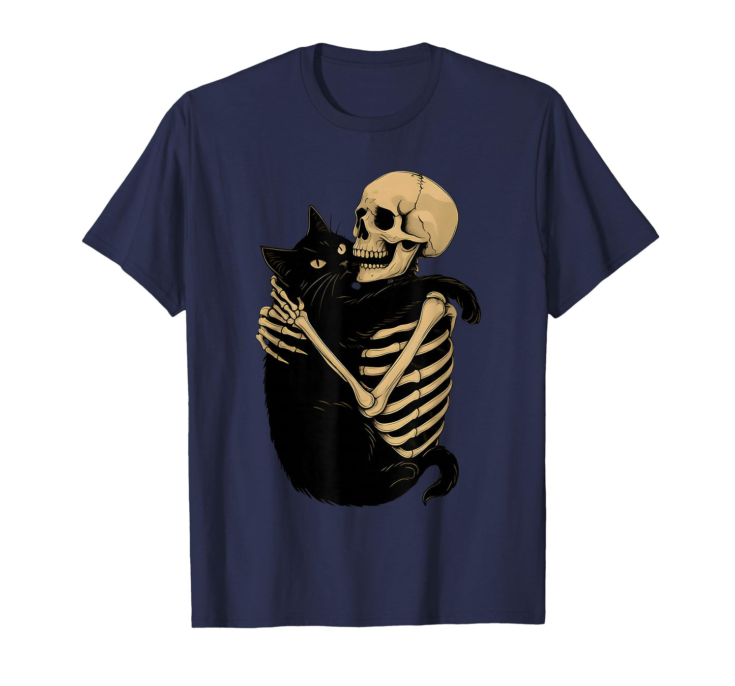 Skeleton Hugging Cat Halloween Black Cat Lover Cat Mom Dad T-Shirt