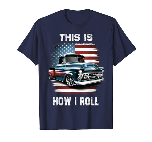 Classic Old Pickup Truck American Flag 4th of July Patriotic T-Shirt