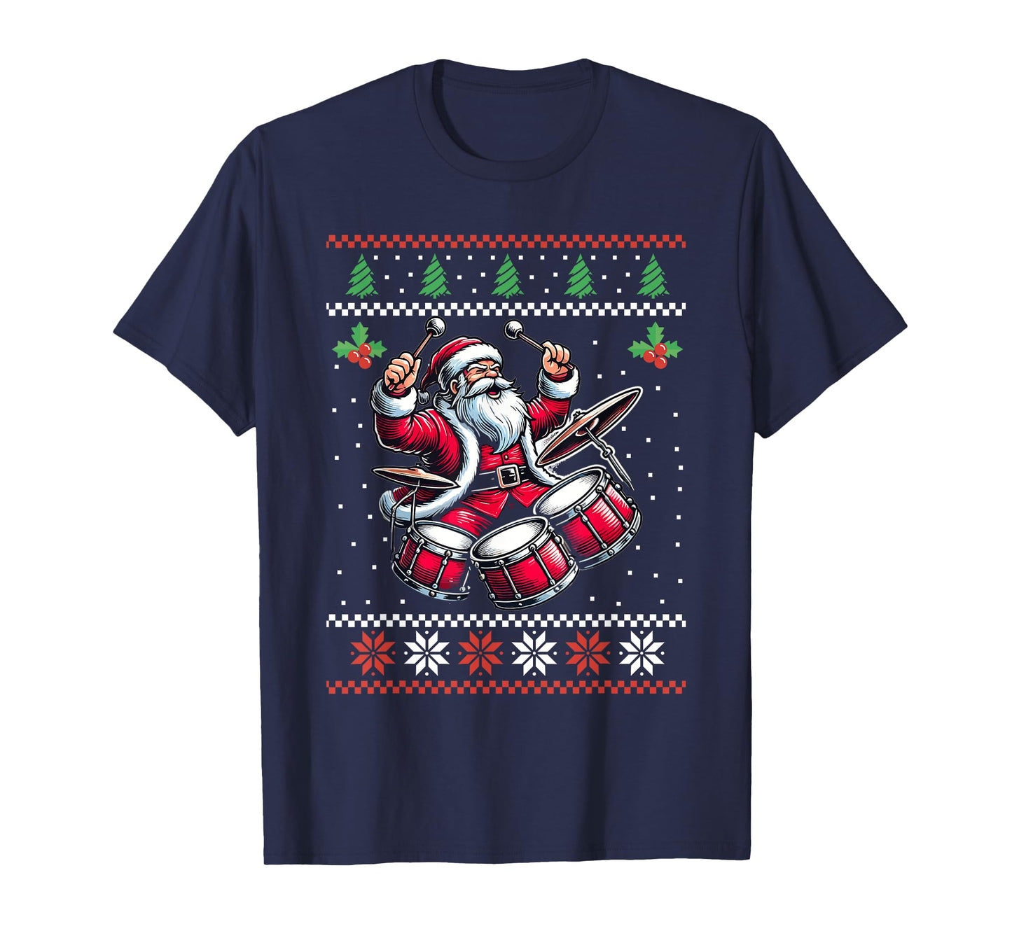 Drummer Santa Playing Drums Ugly Christmas Sweater Xmas T-Shirt