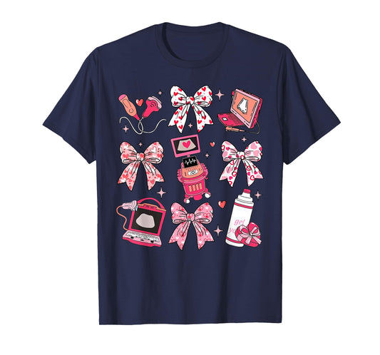 Coquette Bow Sonographer Valentine Ultrasound Tech OB Tech T-Shirt
