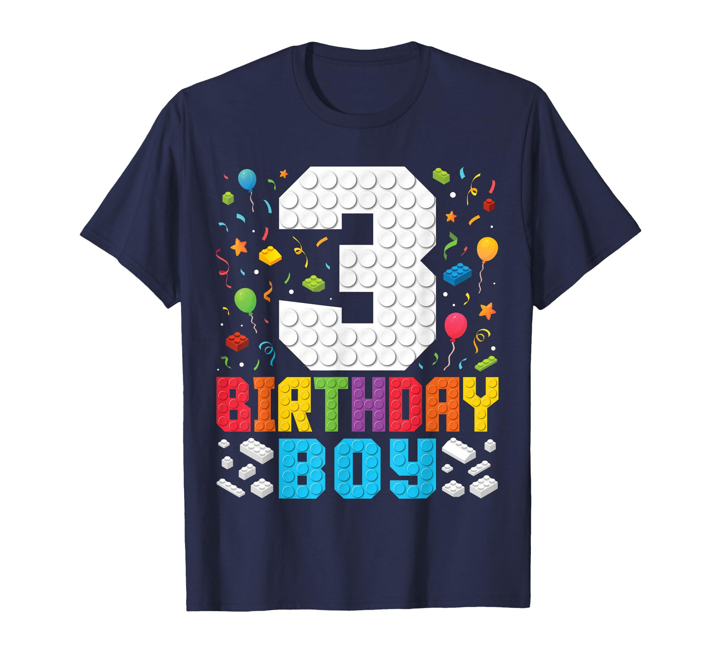 3rd Birthday Boys Master Builder Three Years Blocks Building T-Shirt