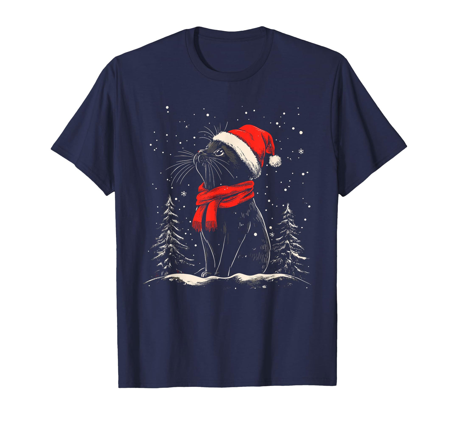 Black Cat Santa Hat Christmas Xmas Kitten T-Shirt