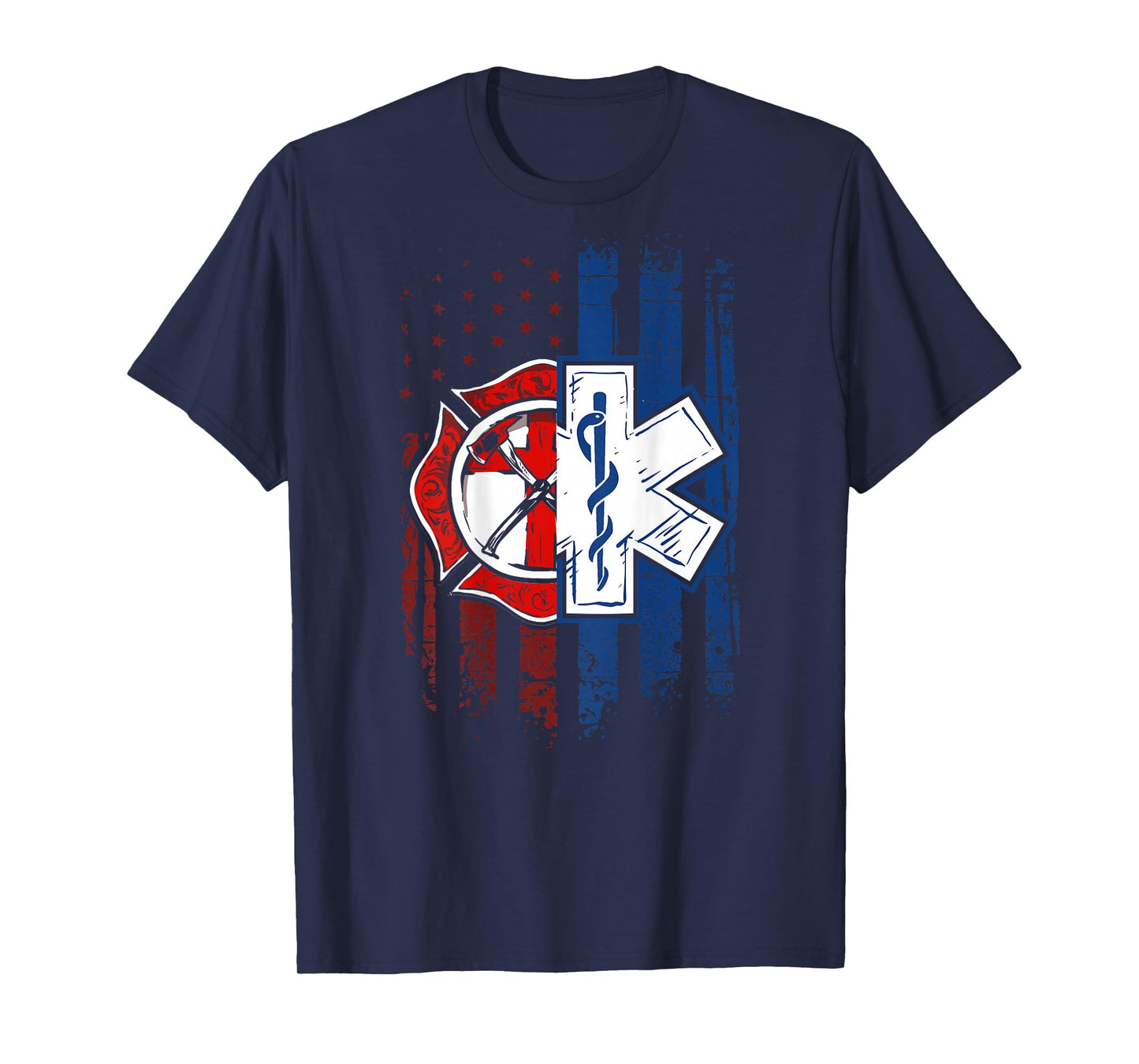 Patriotic Paramedic Firefighter EMT USA Flag EMS T-Shirt