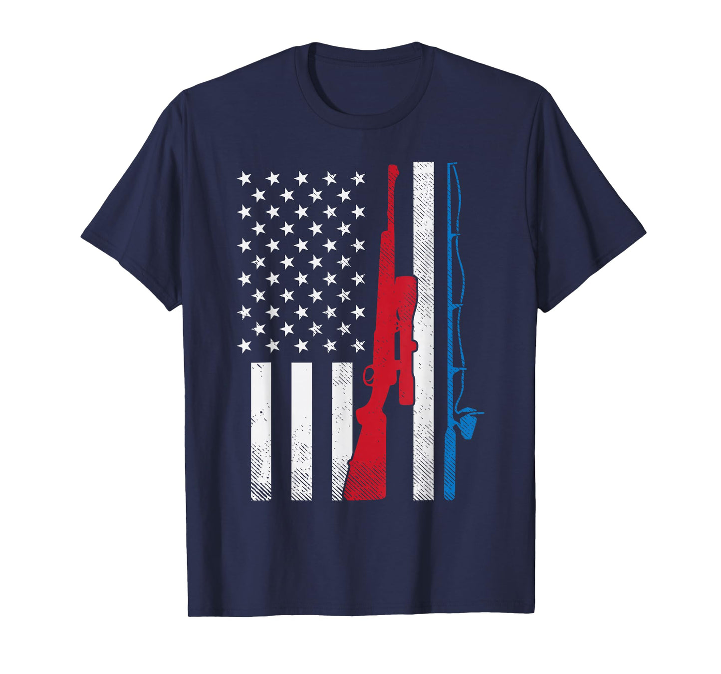 Fishing Rod Hunting Rifle America Flag Patriotic Dad Gift T-Shirt