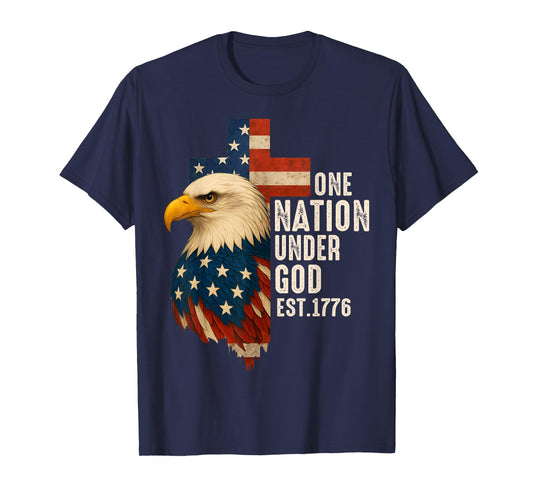 One Nation Under God Flag 4th of July Patriotic Christian T-Shirt