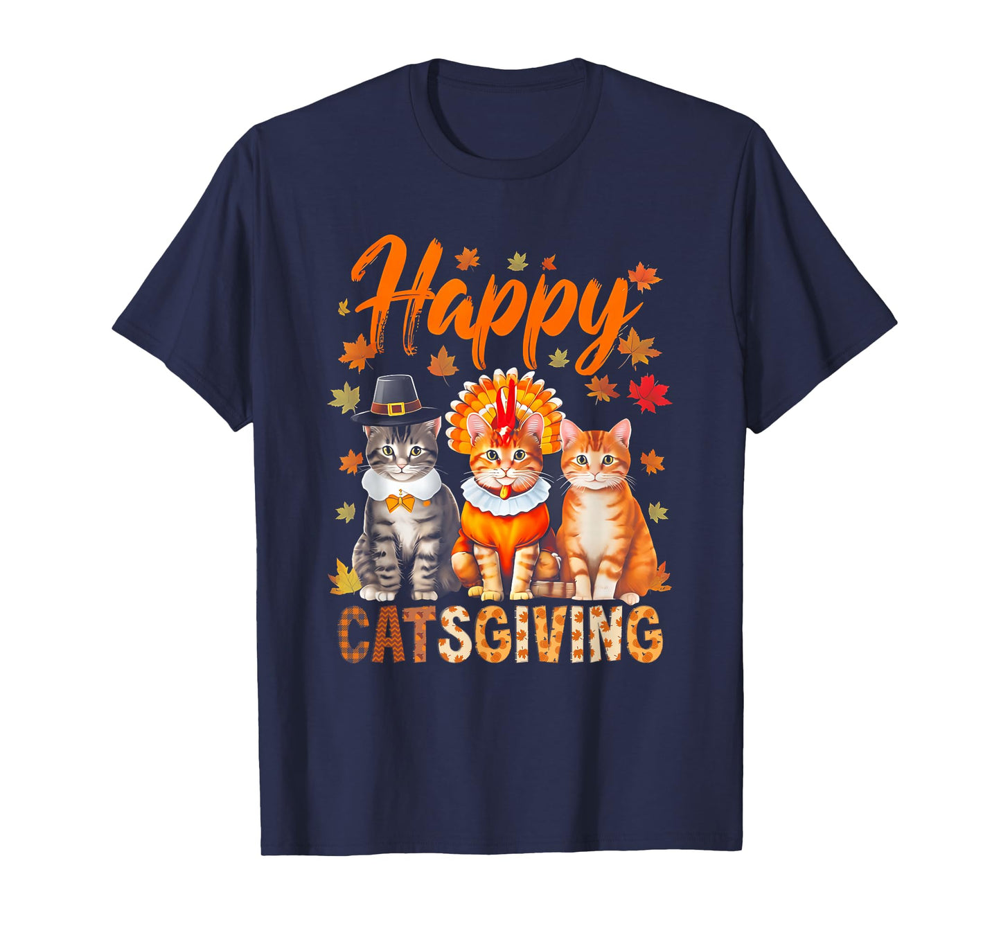 Happy Catsgiving Cute Thanksgiving Cat Wears Pilgrim Hat T-Shirt