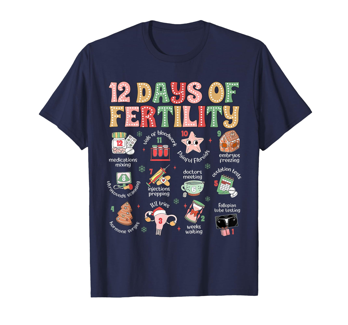 12 Days of Fertility IVF Nurse Christmas OB GYN Transfer Day T-Shirt