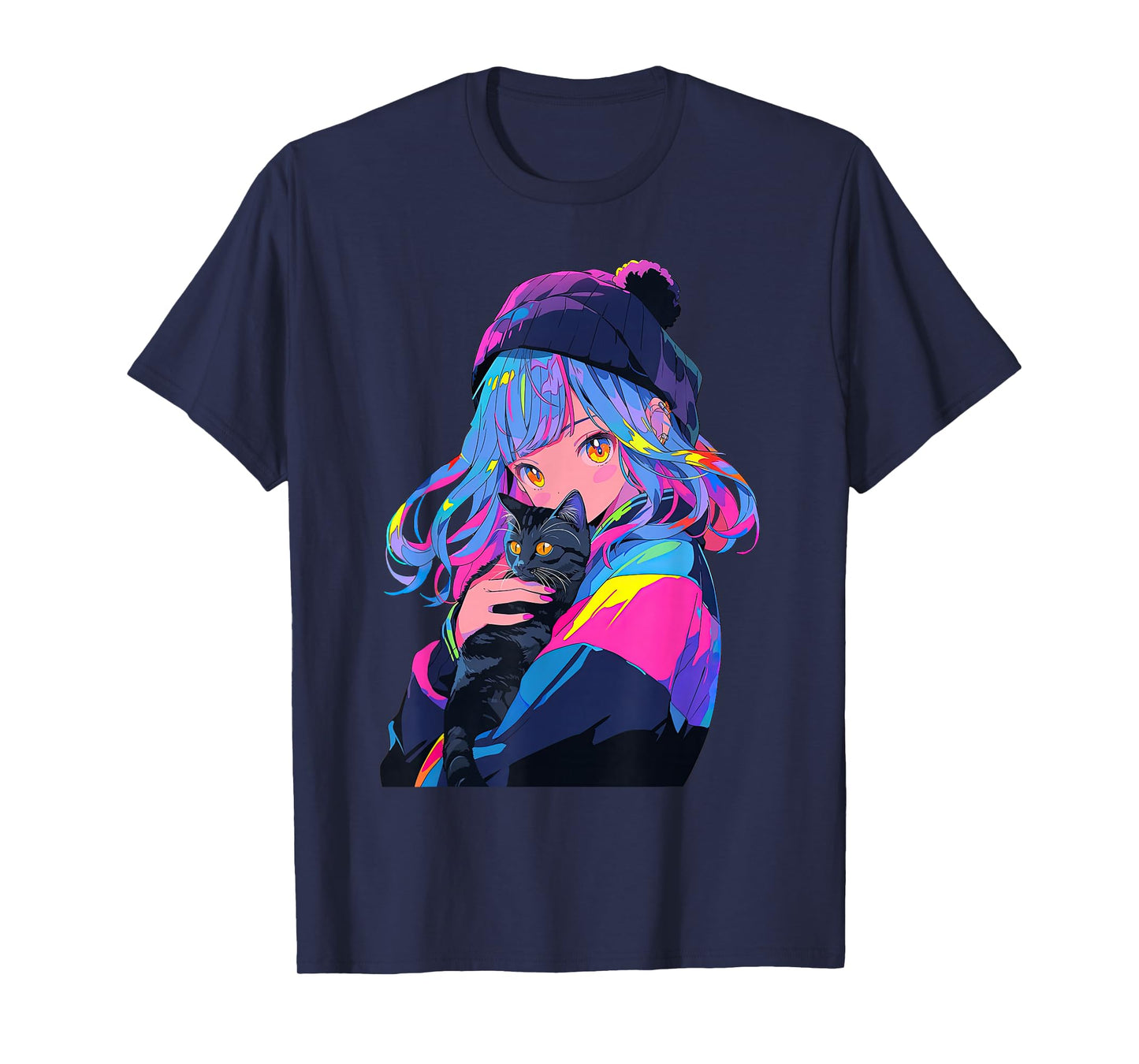 Anime and Cats Manga Girl with a Cat Anime Lover T-Shirt