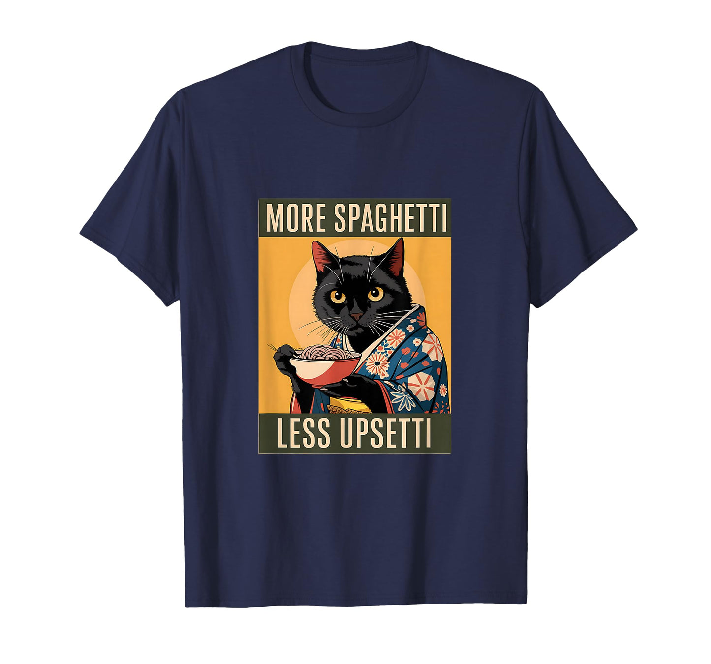 More Spaghetti Less Upsetti Vintage Japanese Art Funny Cat T-Shirt