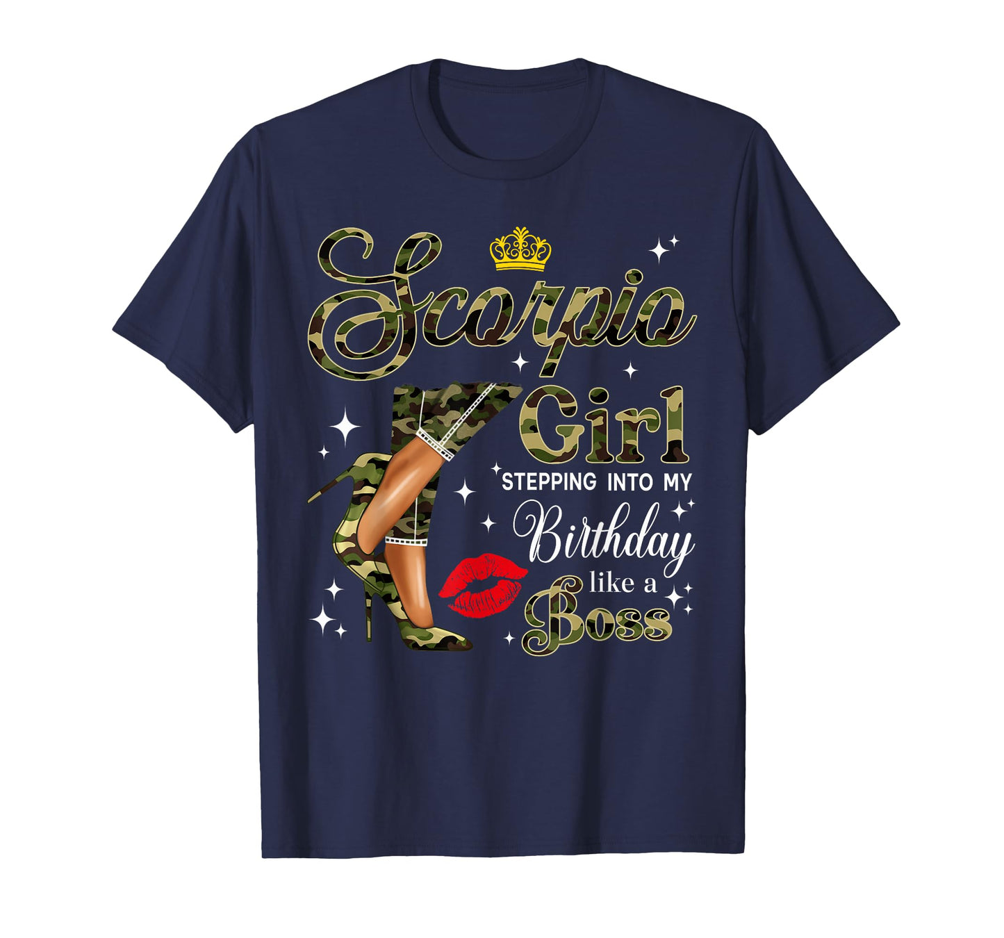 Scorpio Girl Camouflage Black Woman Camo Heels Zodiac T-Shirt