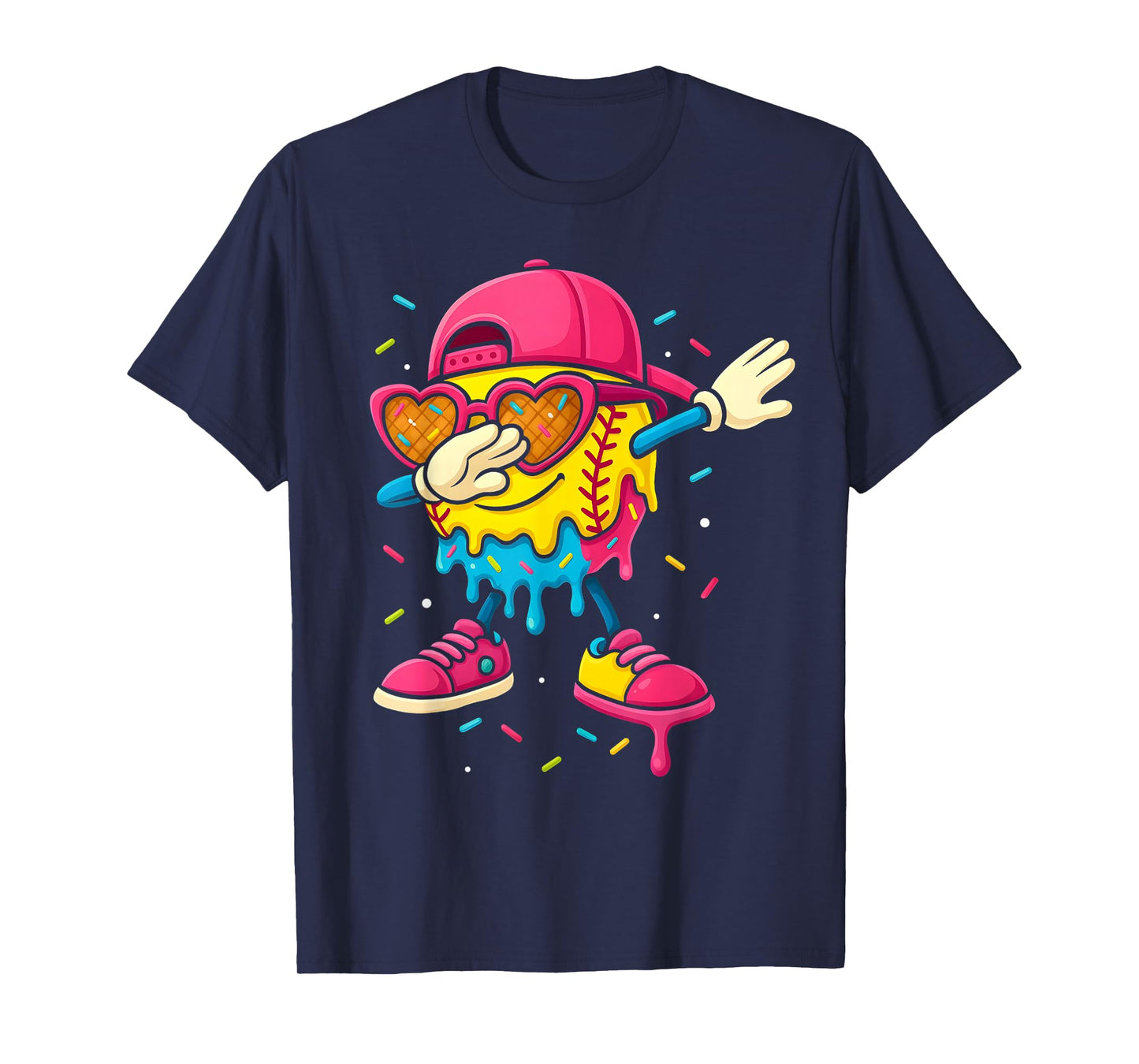 Softball Drip Ice Cream Girls Dabbing with Cute Sprinkles T-Shirt