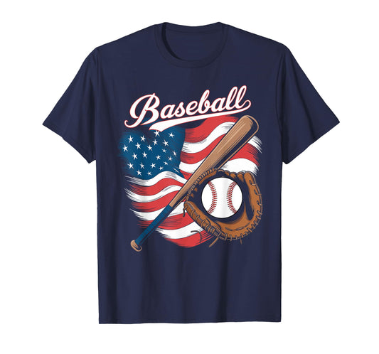 American Flag Baseball Player Bat Fan Catcher Pitcher USA T-Shirt