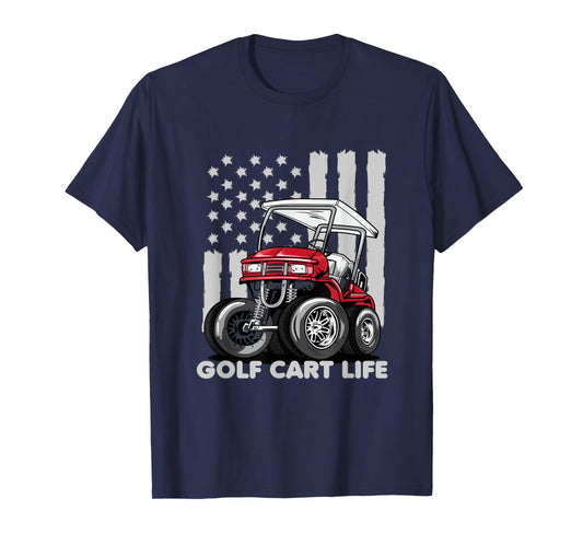 Golf Cart Life Funny Golf Cart with USA Flag T-Shirt for Women Men