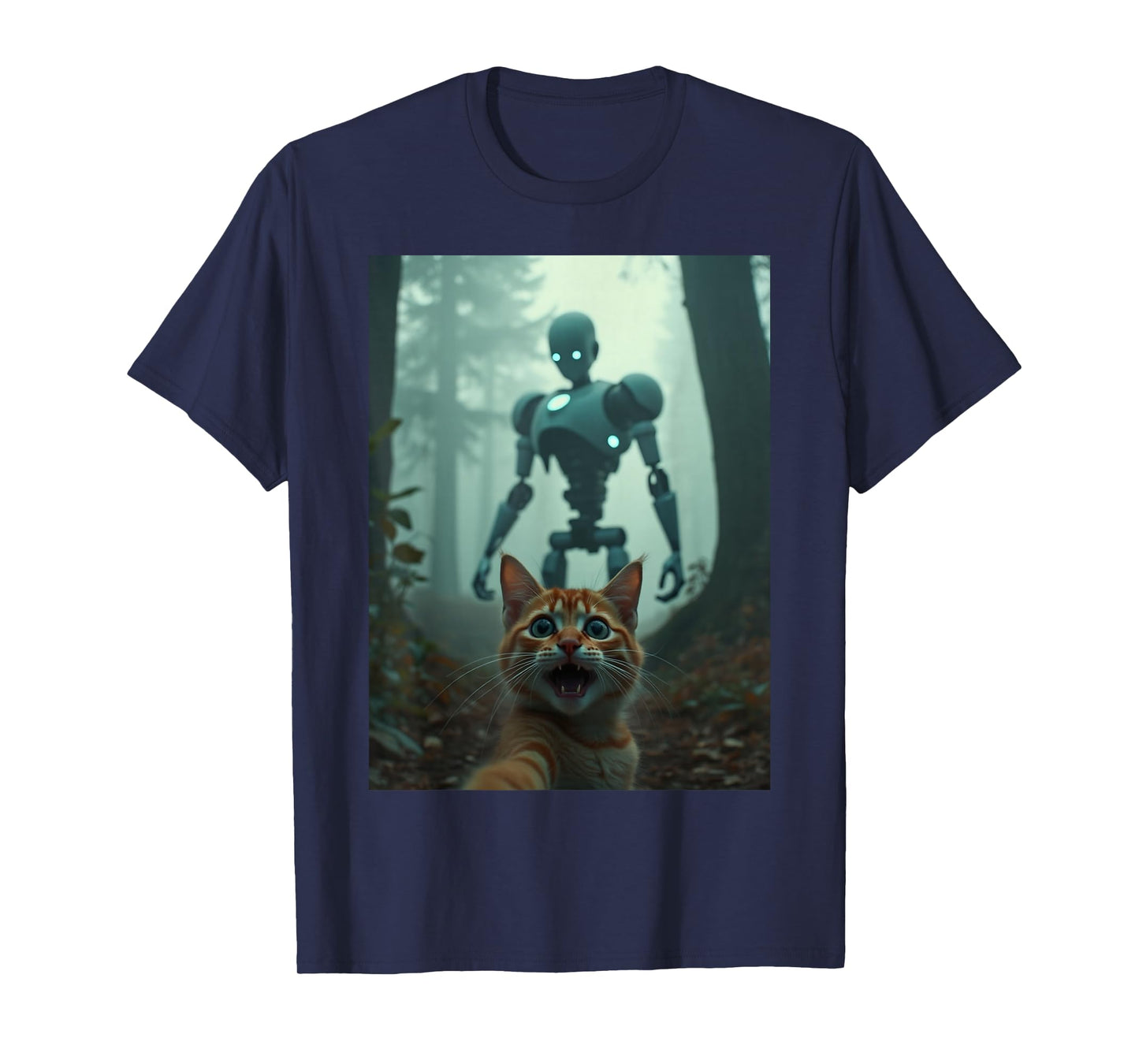 Cat Selfie With Robot Alien T-Shirt