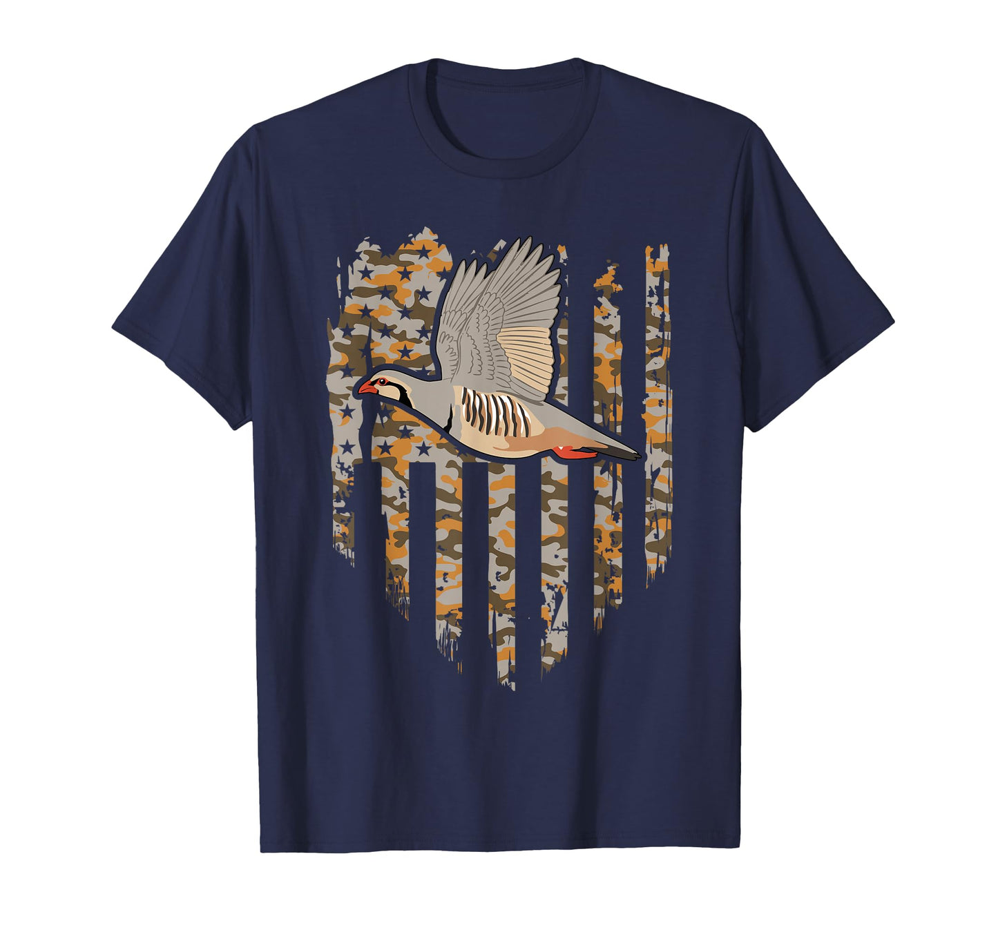 Chukar Bird Hunting American Flag Camo T-Shirt