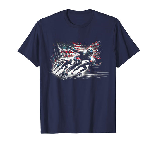 Inline Speed Skating American Flag Roller Blading T-Shirt
