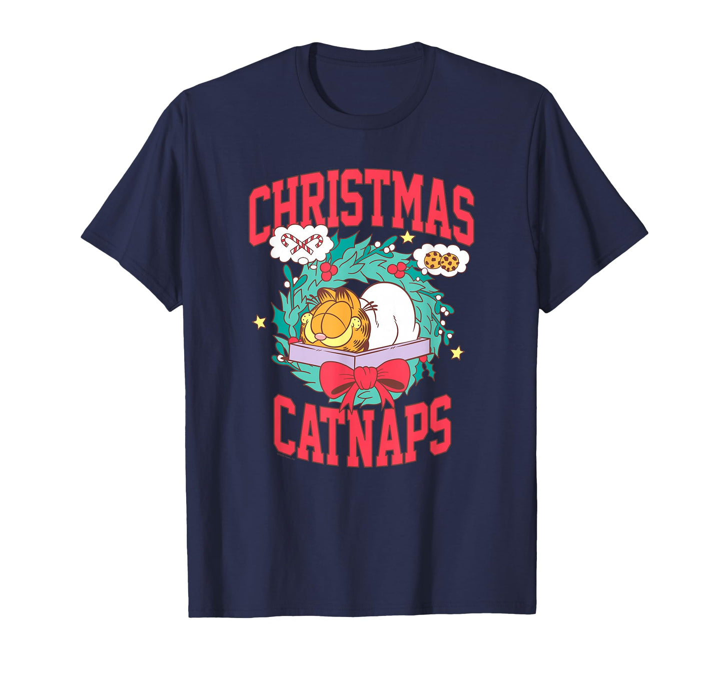 Garfield Christmas Catnaps Wreath Cute Holiday Cat T-Shirt