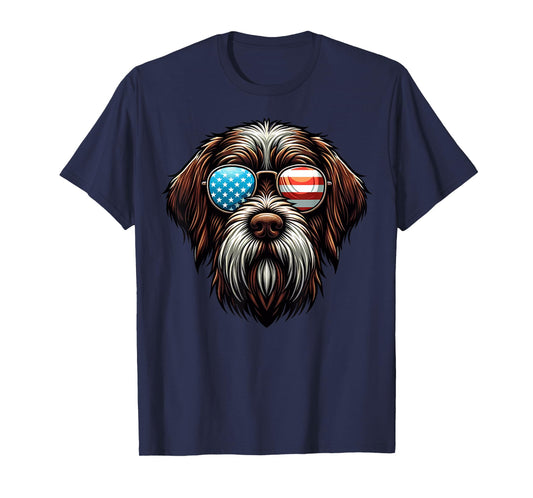 Wirehaired Pointing Griffon Patriotic American Flag USA Dog T-Shirt