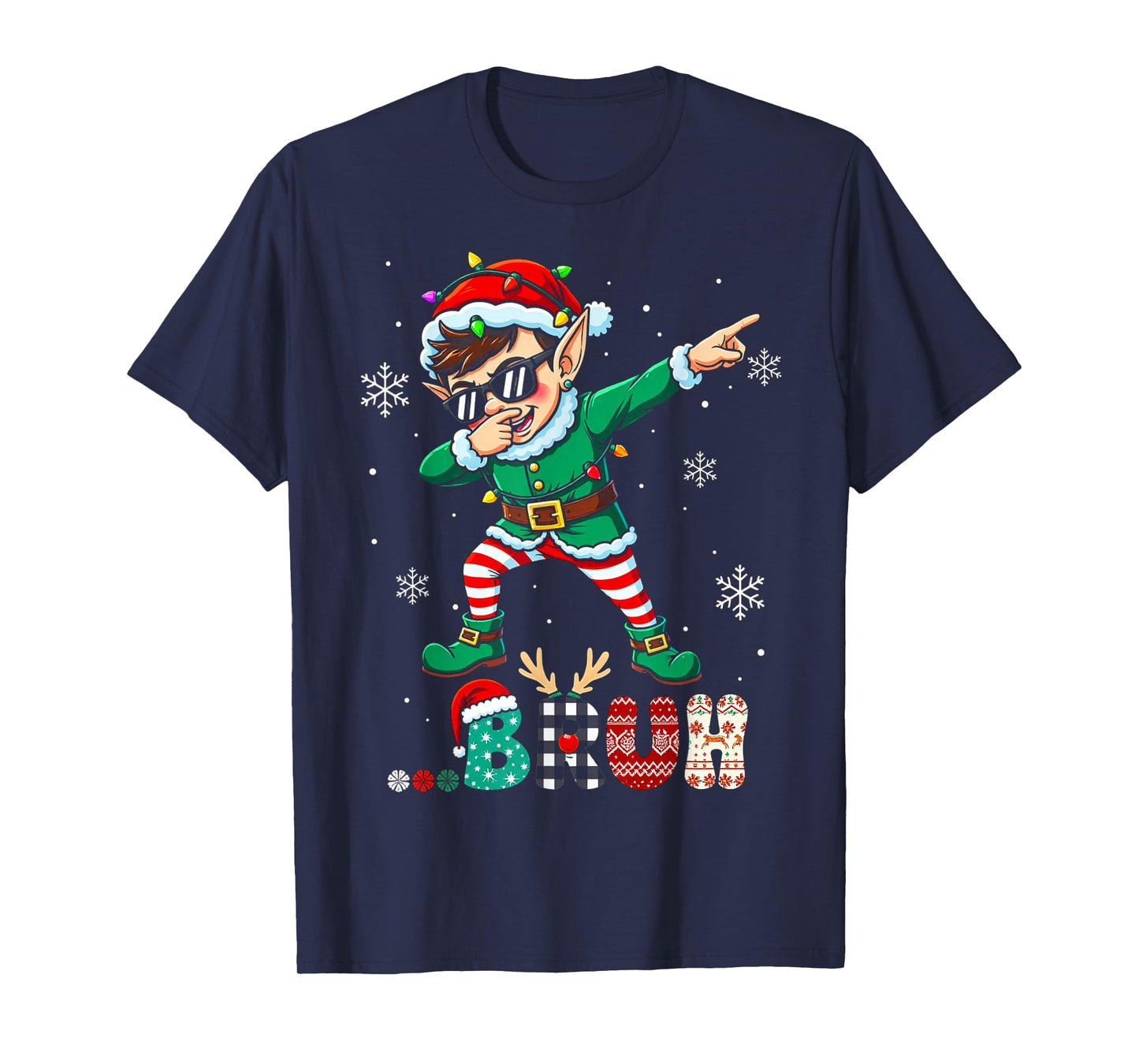 Boy Bruh Dabbing Elf Lover Funny Christmas Matching Family T-Shirt