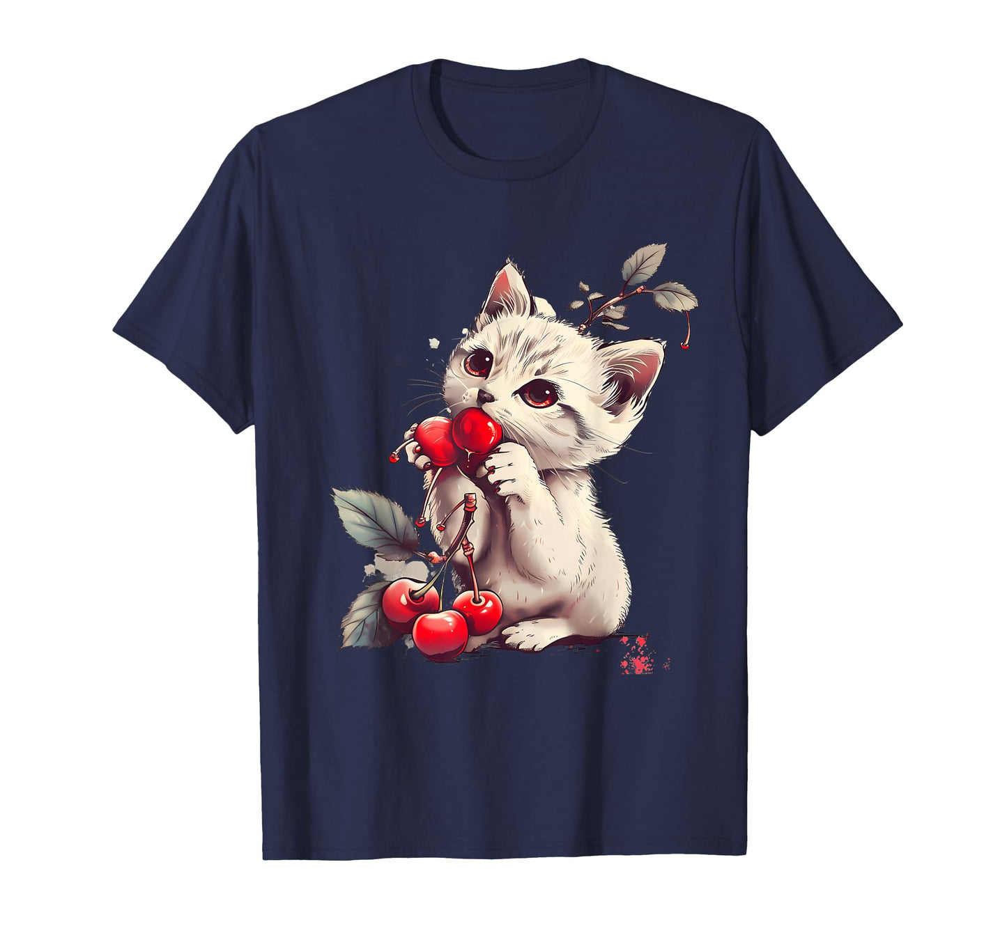 Cute Cherry Lover Cherry Fruit Motif Artwork Cherry Cat T-Shirt