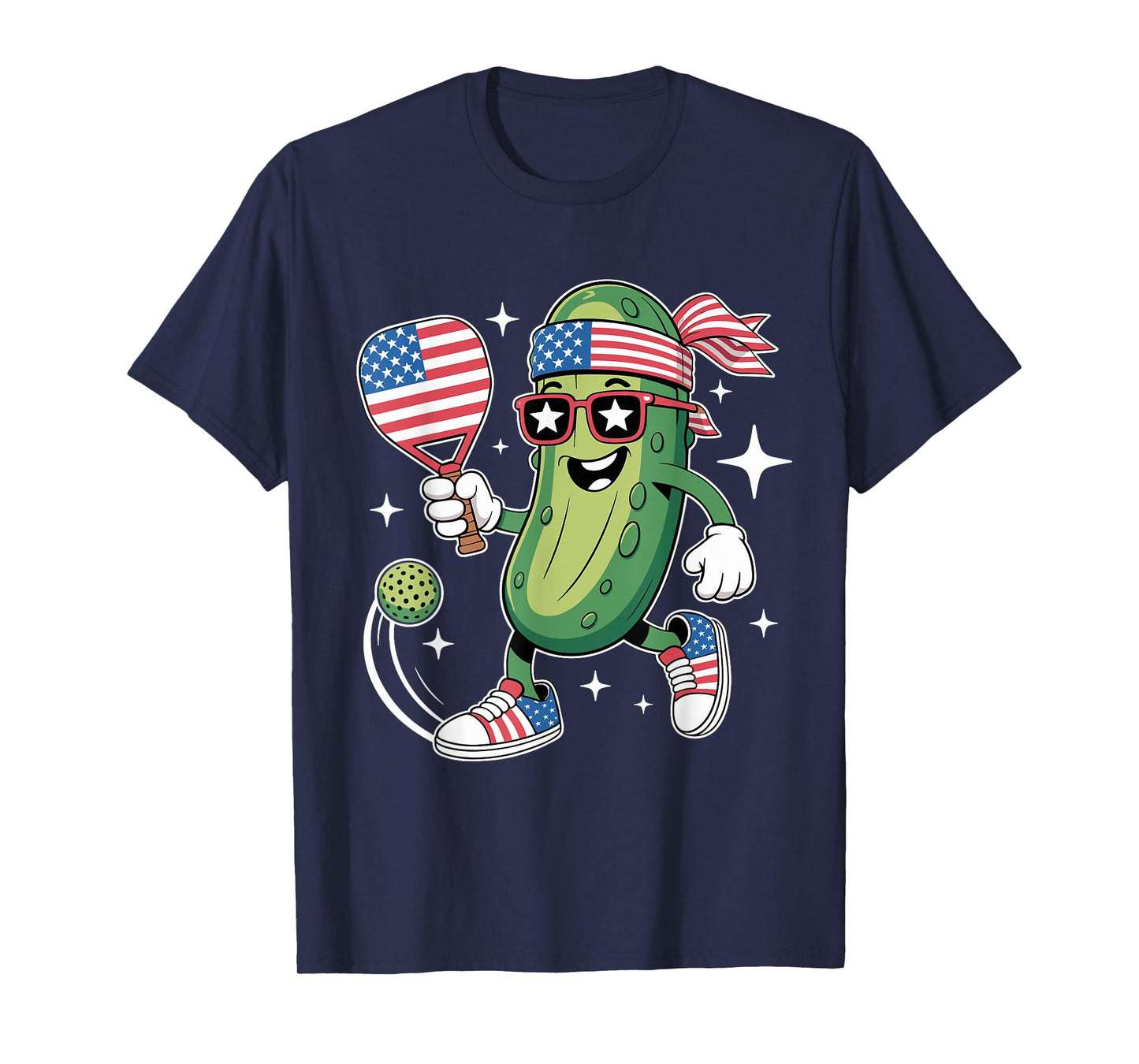 Patriotic Pickle 4th Of July Pickleball Funny American Flag T-Shirt