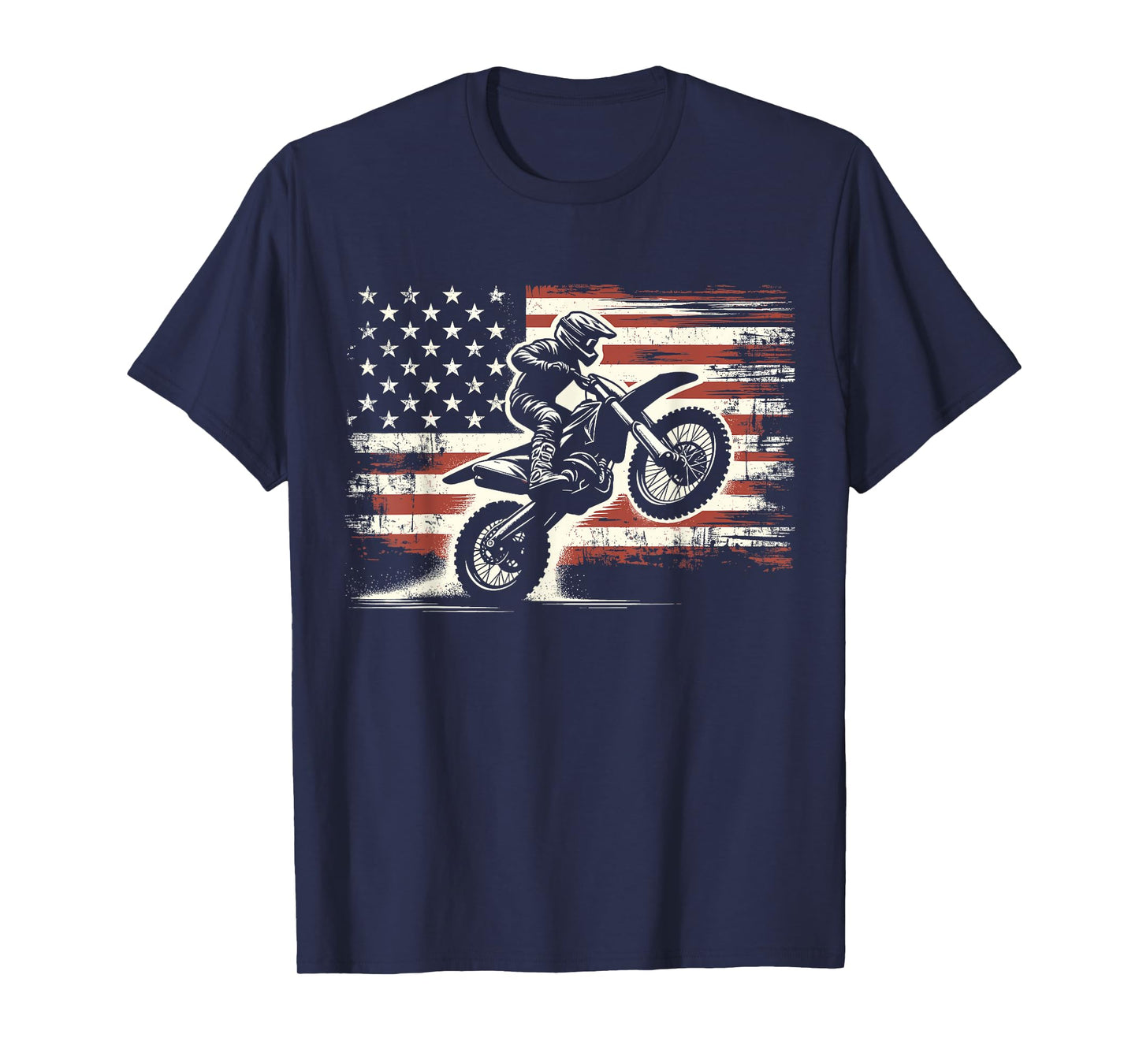 Dirt Bike American Flag Motocross Biker Vintage USA T-Shirt, Small, Black