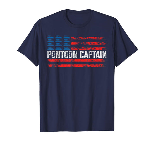 American Flag Boating Clothing Men's Black Pontoon Boat Captain 4th of July T-Shirt