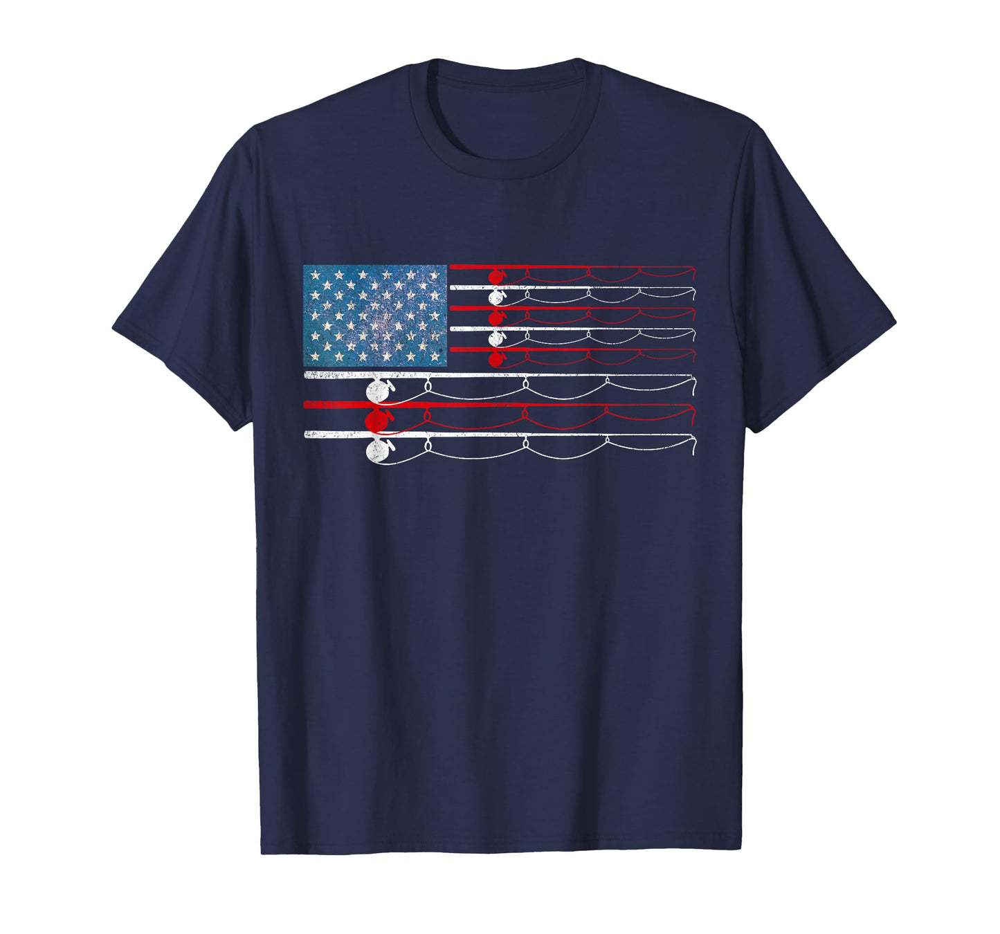 USA Flag Fishing Poles Patriotic Fisherman Flag Rod and Reel T-Shirt