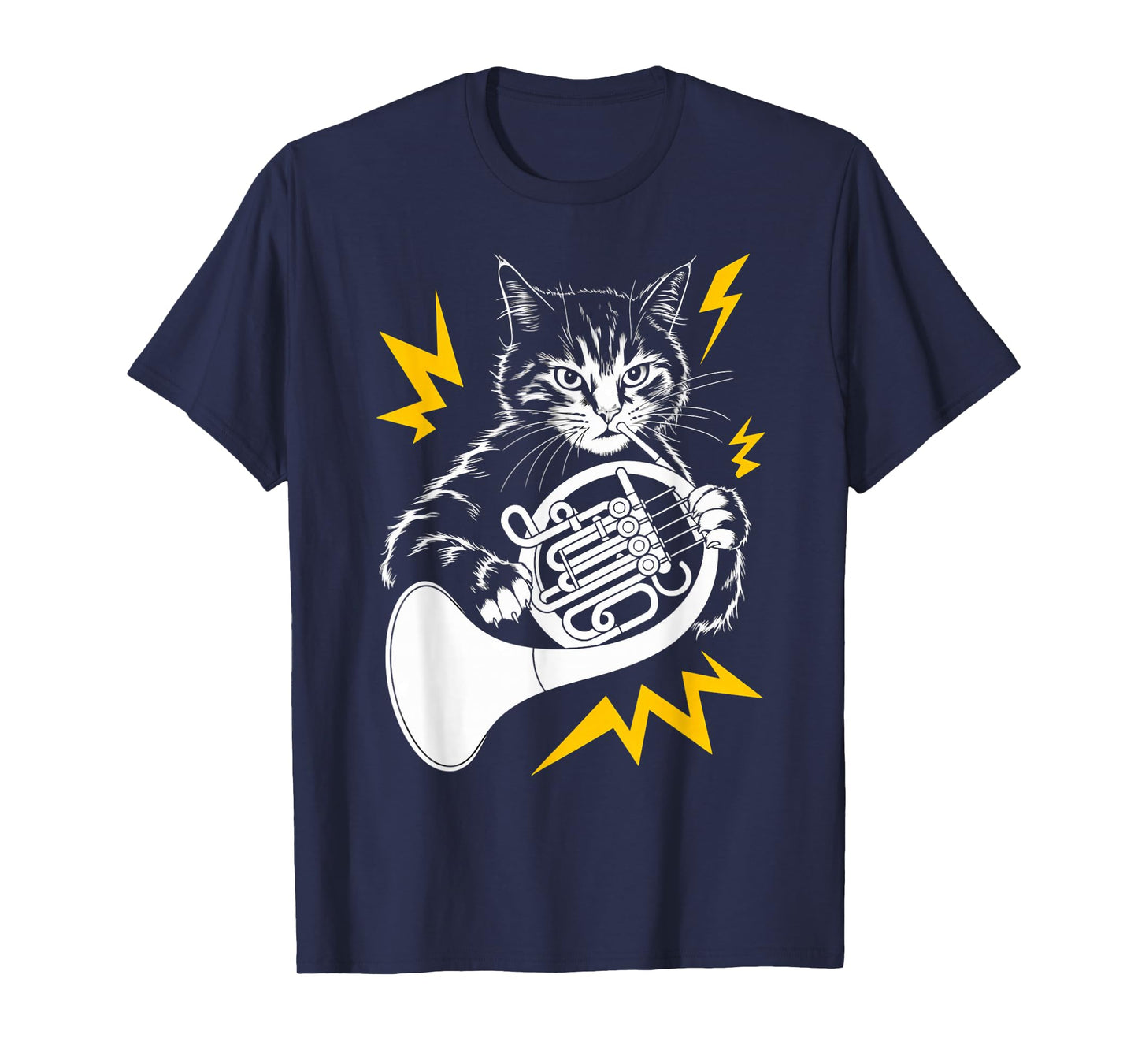 Musik Cat Playing French Horn instrument on Cat Hornist T-Shirt