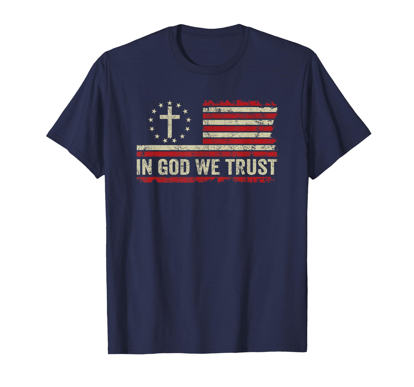 In God We Trust - Vintage American Flag Cross Patriotic T-Shirt