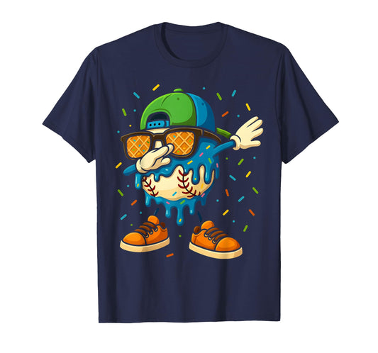 Baseball Drip Ice Cream Boys Dabbing Youth Baseball Sprinkle T-Shirt