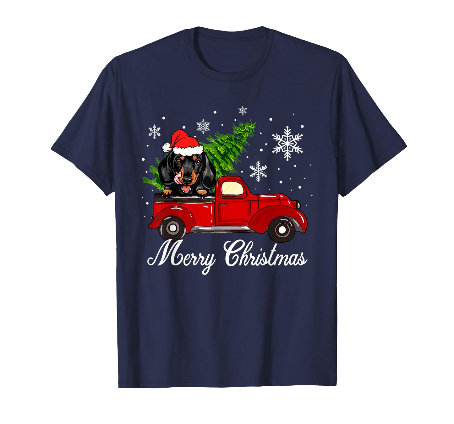 Dachshund Dog Riding Red Truck Christmas Decorations Pajama T-Shirt