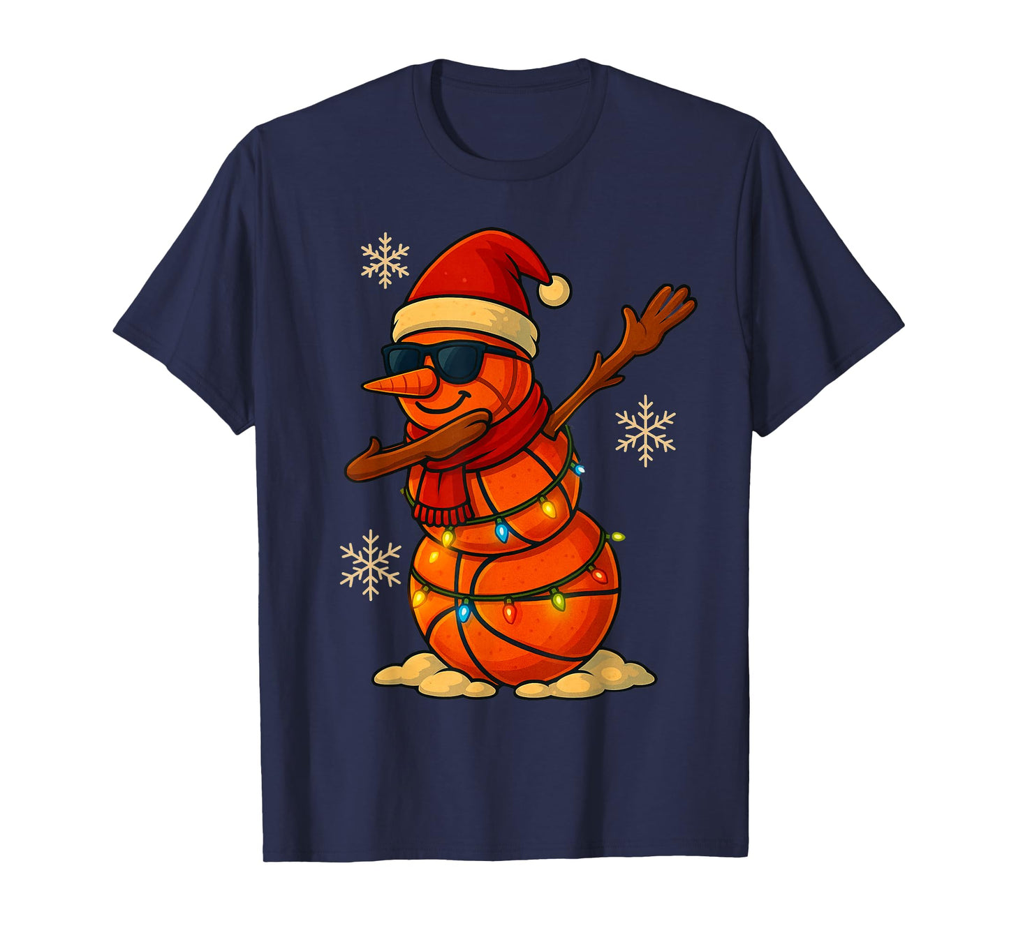 Basketball Snowman Dabbing Christmas Lights Boys Men Kids T-Shirt