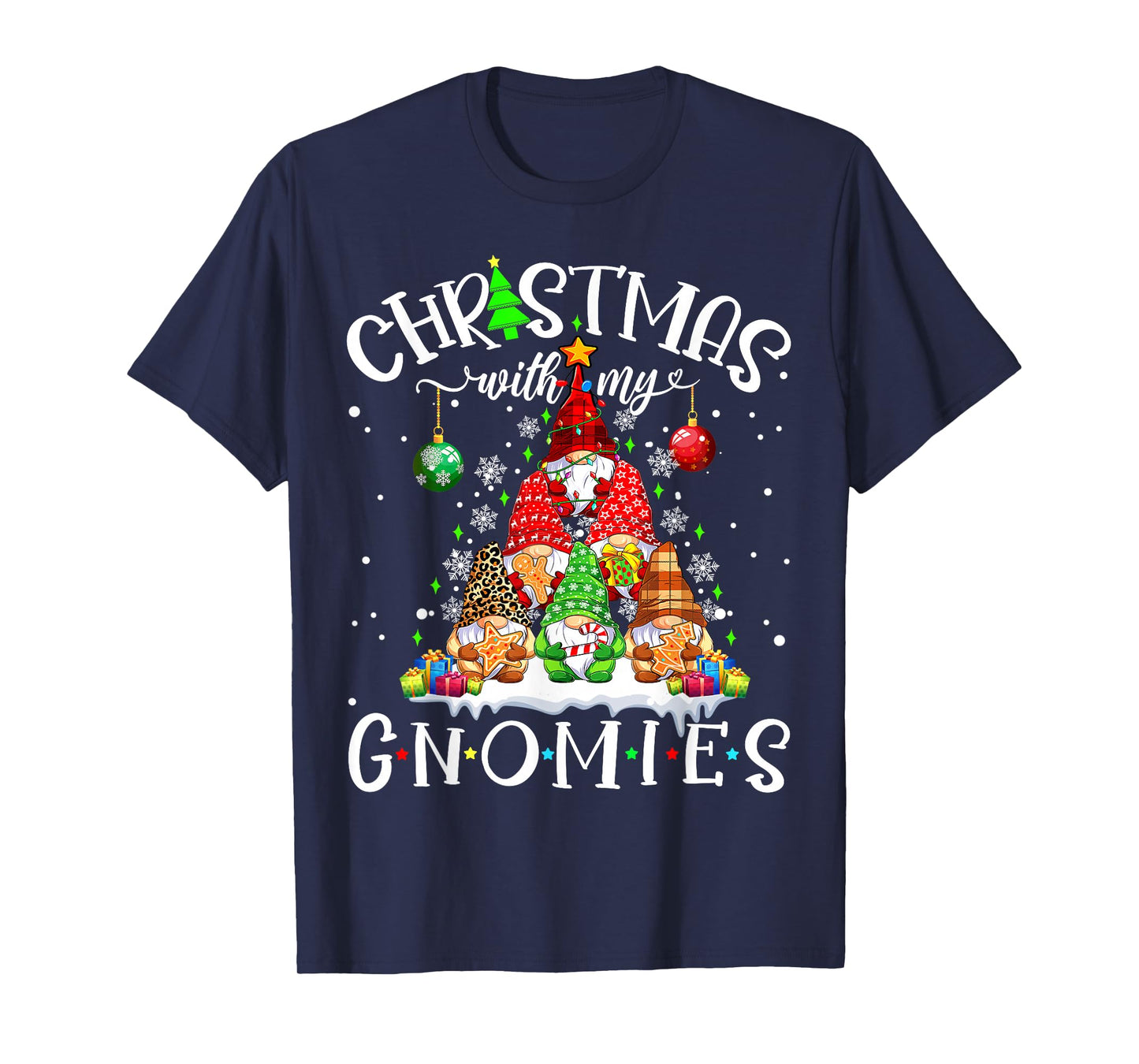 Christmas With My Gnomies Xmas Pajama Pine Tree Gnome Garden T-Shirt