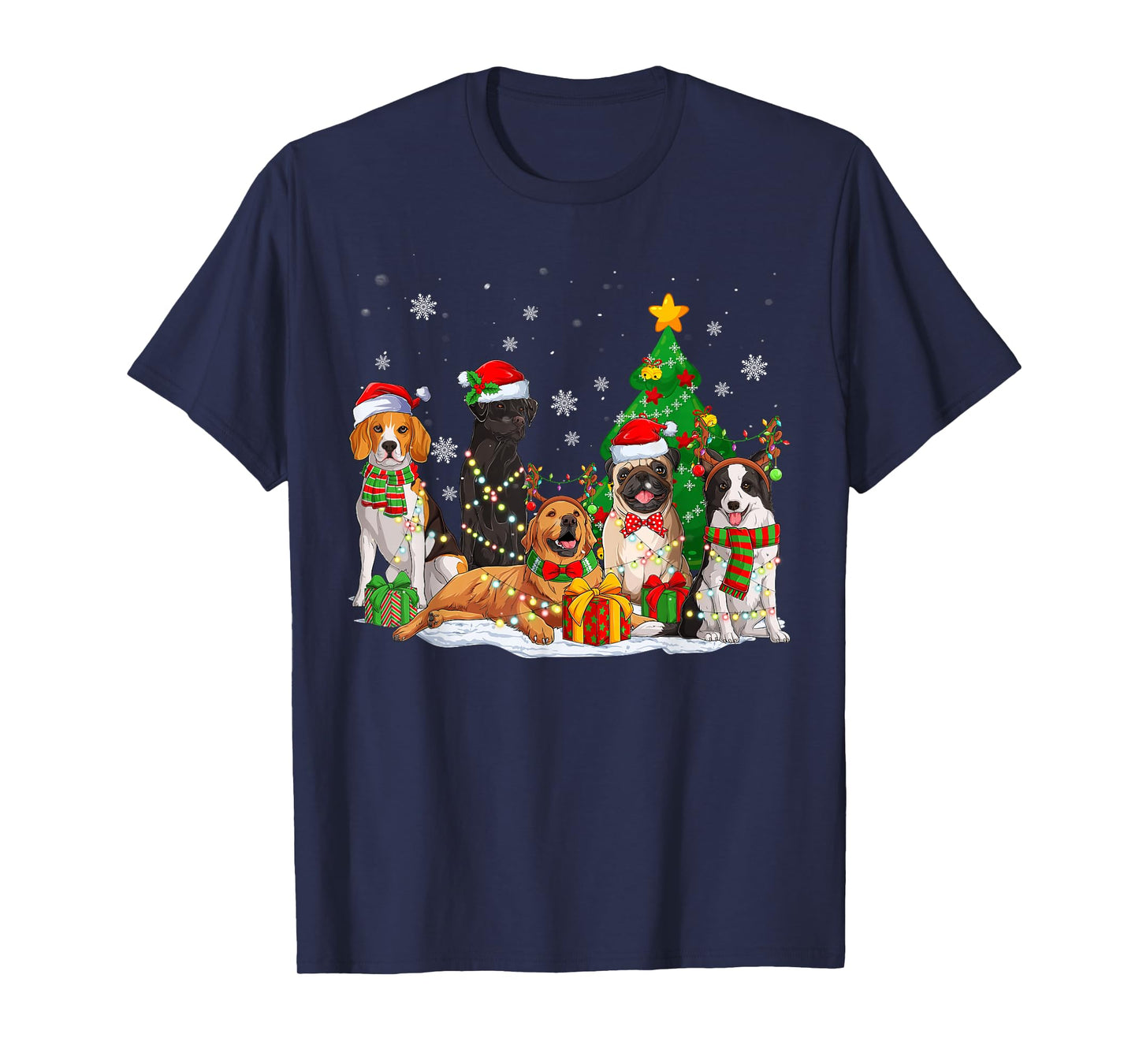 Funny Dog Christmas Tree Lights Ugly Xmas Men Women Kids T-Shirt