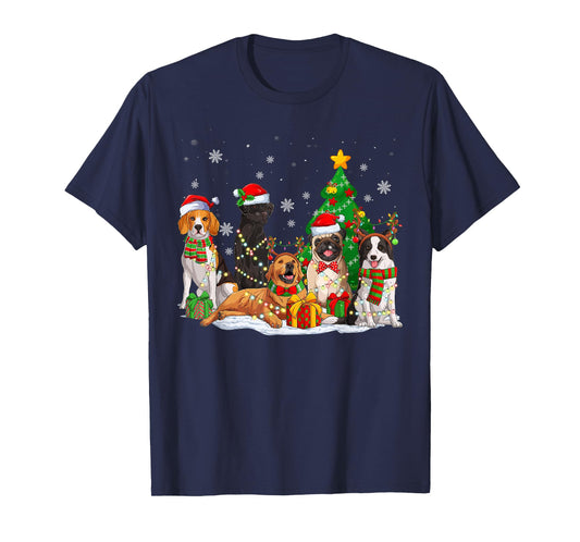 Funny Dog Christmas Tree Lights Ugly Xmas Men Women Kids T-Shirt
