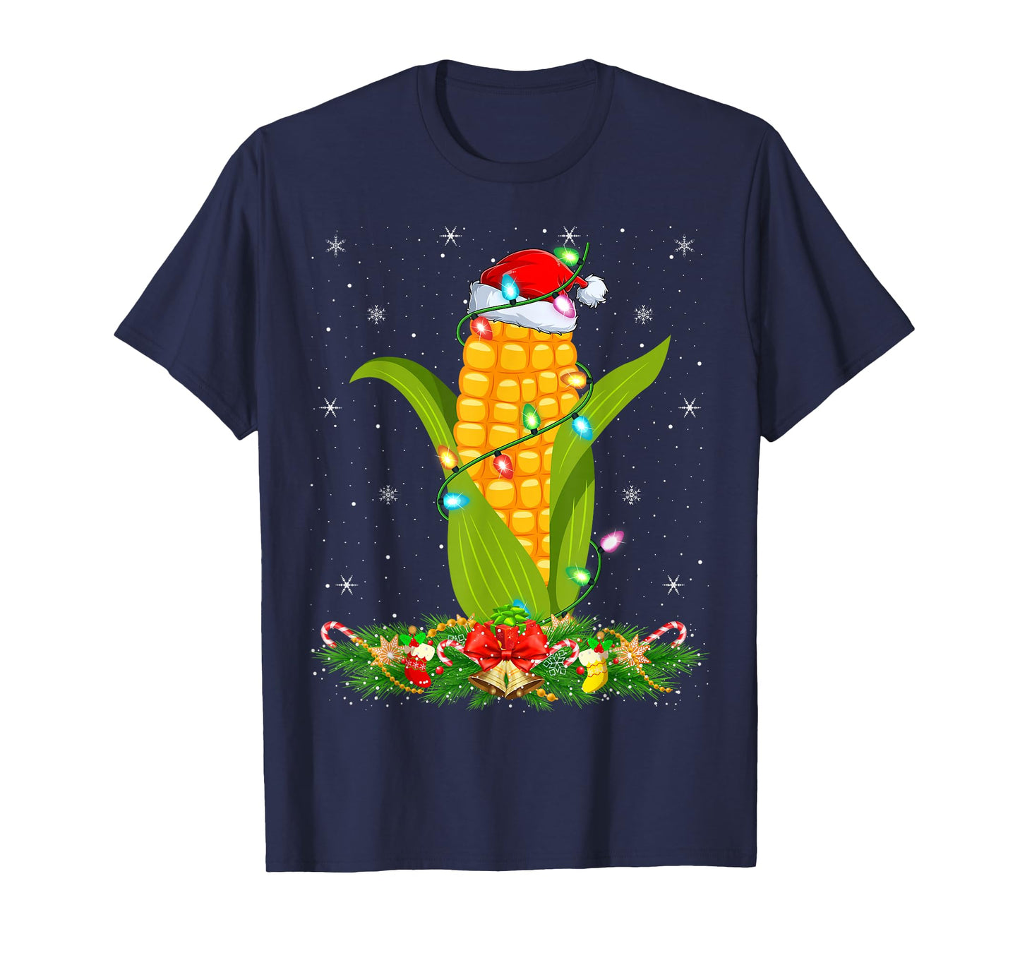 Corn Christmas Lights Funny Santa Hat Corn Xmas T-Shirt