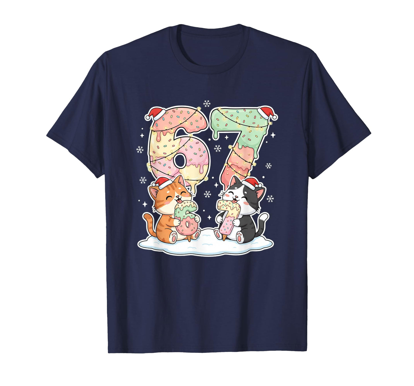 Funny Cat Christmas 67 Ice Cream Drip Meme Number 6 7 Girls T-Shirt