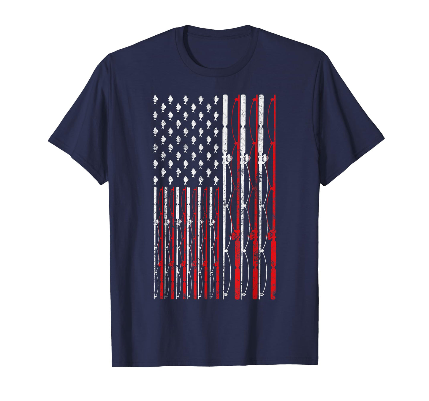 Fishing Rod American Flag Funny Vintage Fishing T-Shirt Small