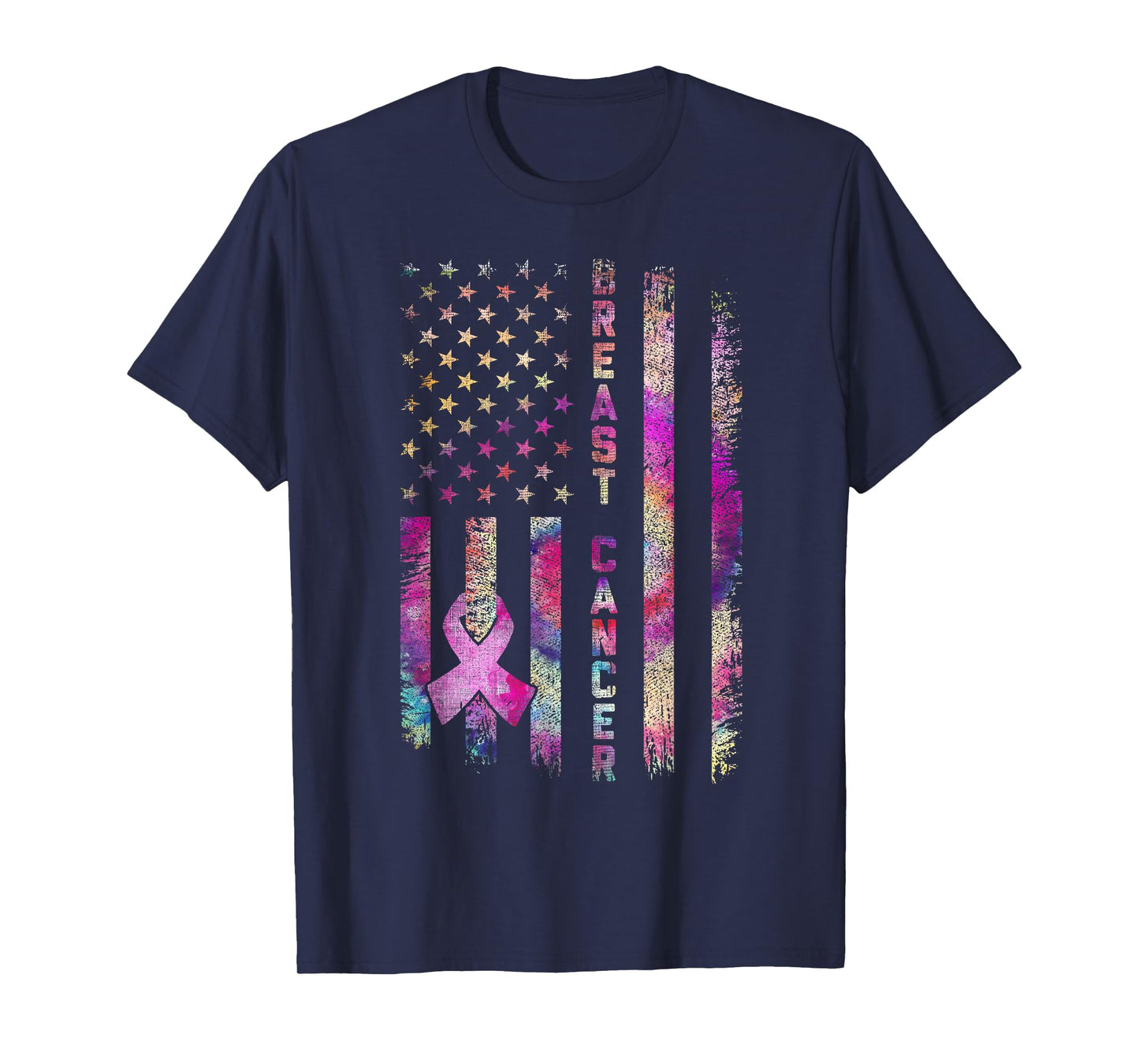 American Flag Breast Cancer Awareness Support Tie Dye T-Shirt