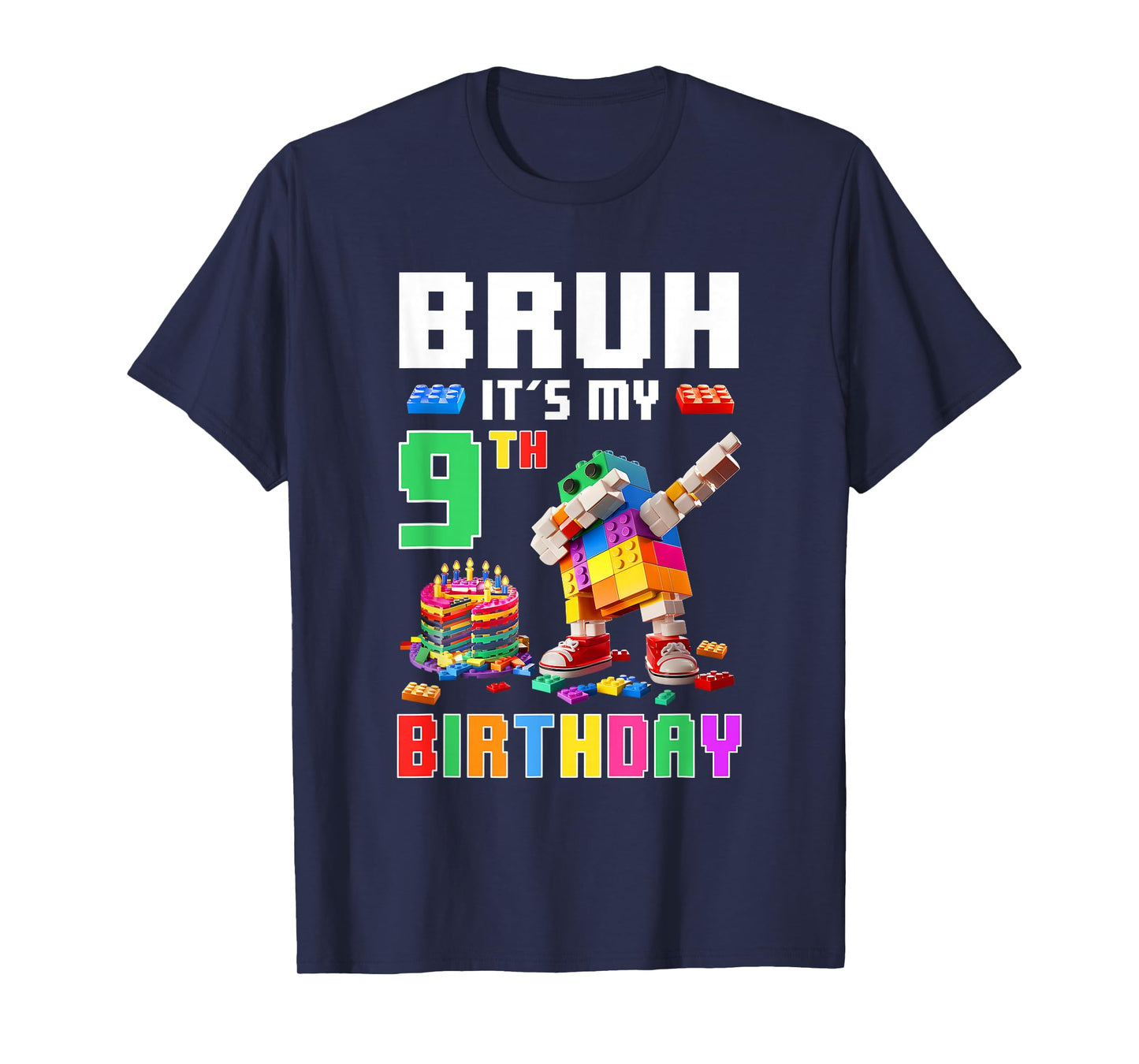 Bruh Its My 9Th Birthday Master Builder Dabbing Block Brick T-Shirt
