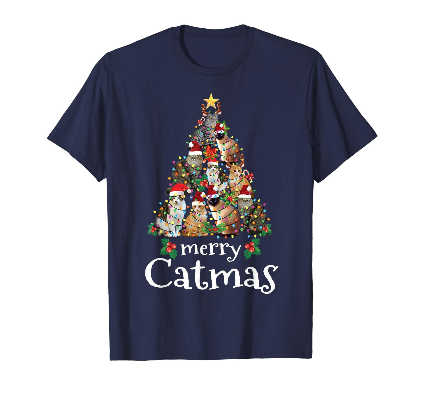 Merry Catmas Funny Cat Mom Cat Dad Christmas Cat T-Shirt